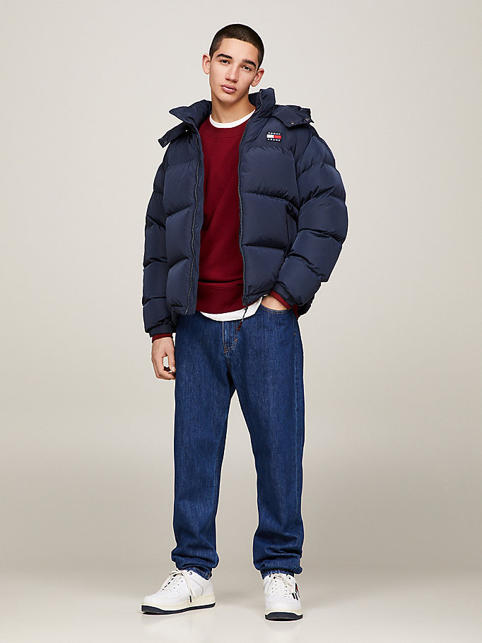 blue alaska casual fit hooded puffer jacket for men tommy jeans