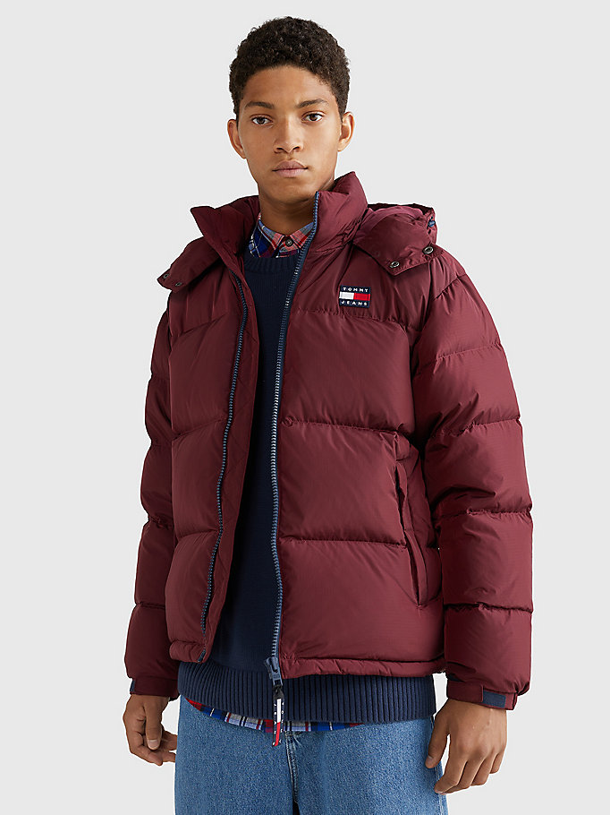 purple alaska casual fit hooded puffer jacket for men tommy jeans