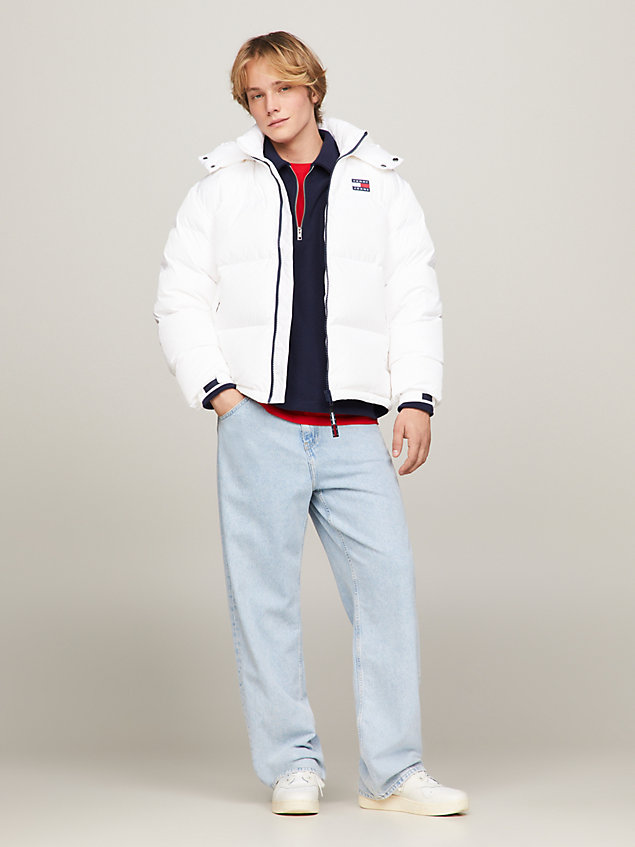 white alaska puffer-jacke mit kapuze für herren - tommy jeans