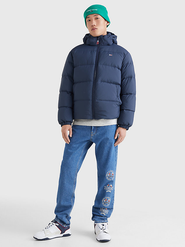 blue essential casual hooded recycled down jacket for men tommy jeans