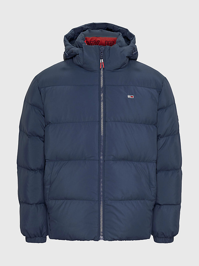 blue essential casual hooded recycled down jacket for men tommy jeans