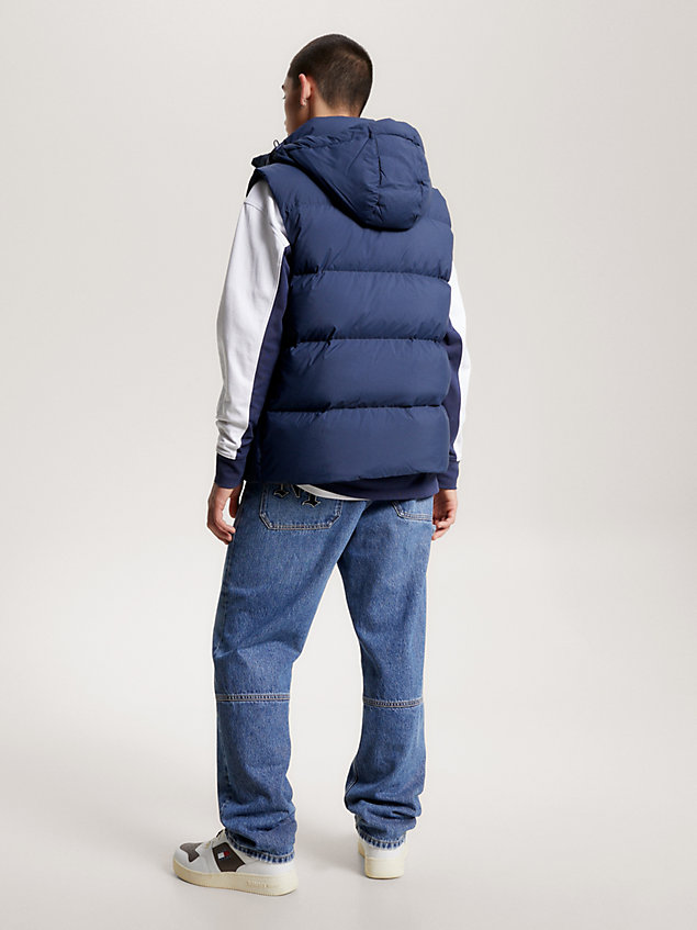 blue essential casual hooded recycled down vest for men tommy jeans