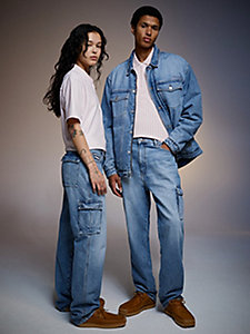 blau tommy jeans x martine rose genderneutrale jeans für herren - tommy jeans