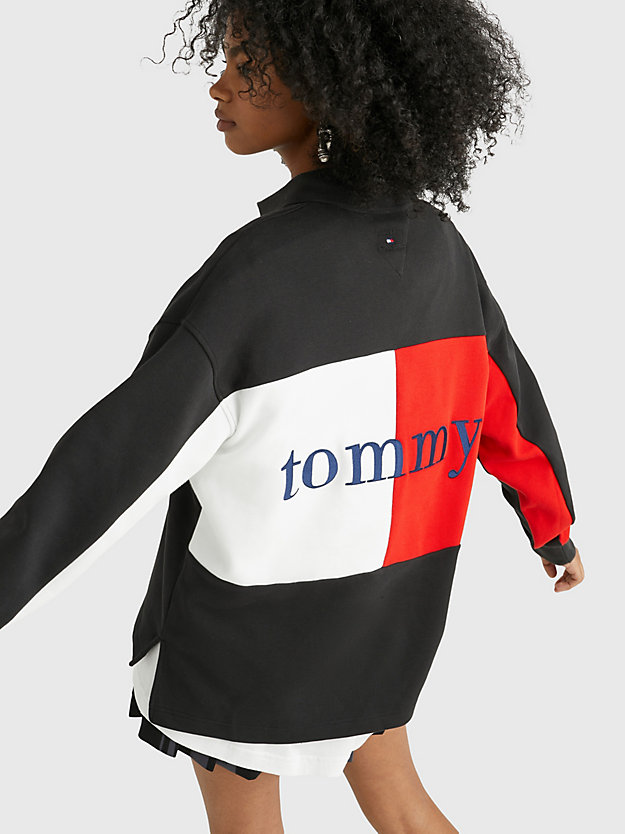 BLACK Colour-Blocked Long Sleeve Polo for men TOMMY JEANS