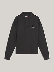 black colour-blocked long sleeve polo for men tommy jeans