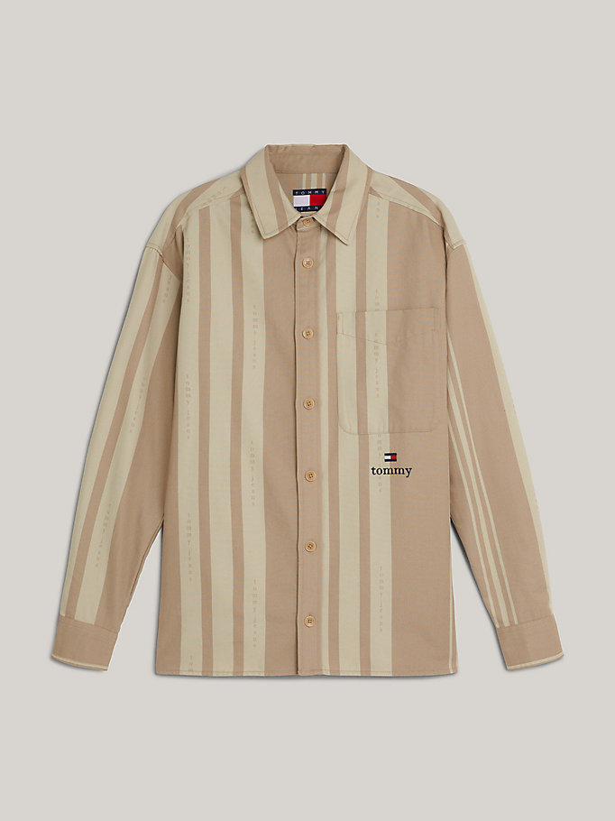 khaki serif stripe canvas shirt for men tommy jeans