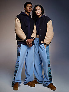 blue tommy jeans x martine rose dual gender varsity jacket for men tommy jeans