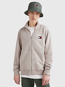 khaki relaxed fit zip-thru terry sweatshirt for men tommy jeans