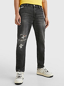 denim dad schwarze tapered jeans im used look für herren - tommy jeans