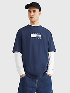 t-shirt oversize à motif tartan bleu pour hommes tommy jeans