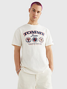 white heritage print classic fit t-shirt for men tommy jeans