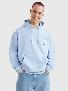 blue relaxed back logo terry hoody for men tommy jeans