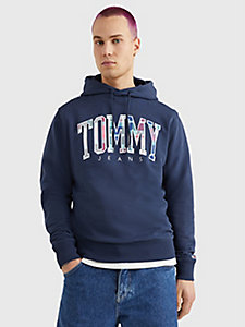 blue tommy tartan logo organic cotton hoody for men tommy jeans