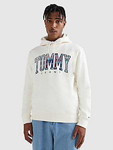 weiß hoodie mit schottenkaro-logo für herren - tommy jeans