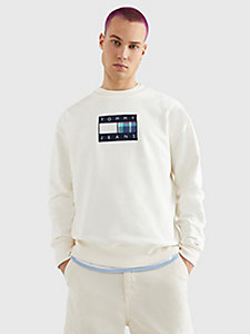 weiß sweatshirt mit schottenkaro-logo für herren - tommy jeans