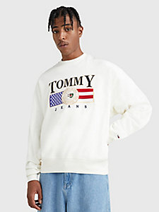 white sueded comfort fit sweatshirt for men tommy jeans