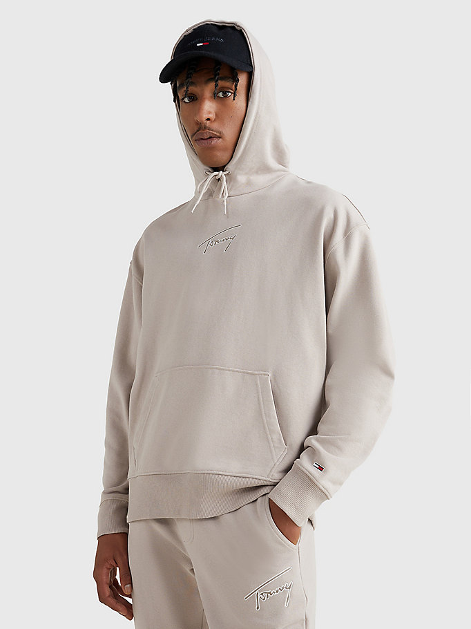 khaki signature logo relaxed fit hoody for men tommy jeans