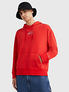 sweat à capuche décontracté à logo signature rouge pour hommes tommy jeans
