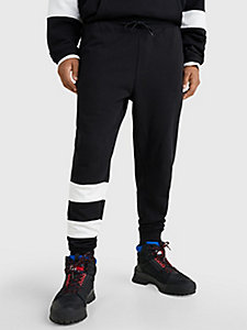 joggers college con bordi elastici nero da uomo tommy jeans