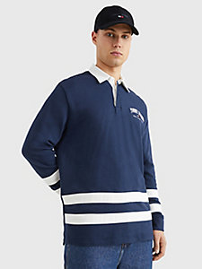 blue essential relaxed long sleeve rugby polo for men tommy jeans