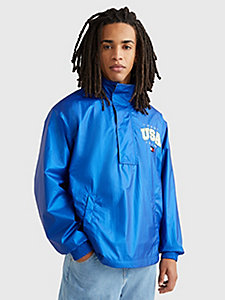 blue relaxed metallic popover jacket for men tommy jeans