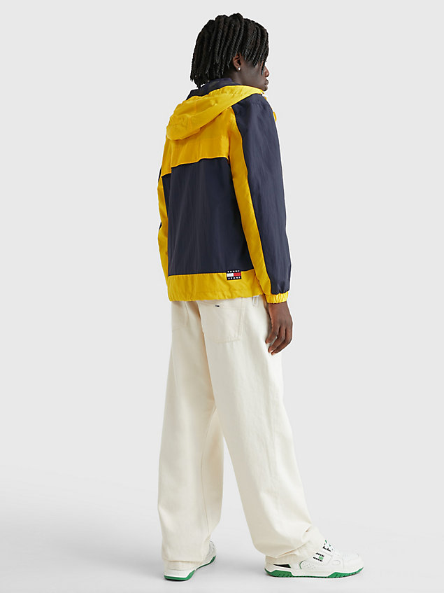 yellow colour-blocked chicago windbreaker for men tommy jeans