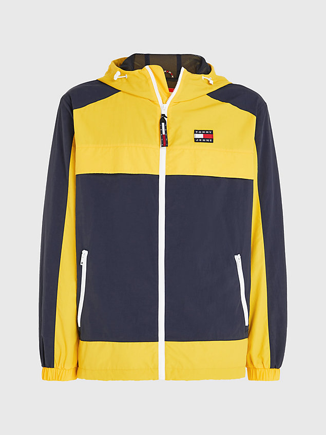 yellow colour-blocked chicago windbreaker for men tommy jeans