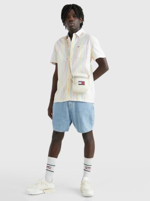 weiß classic fit kurzarmhemd mit streifen für herren - tommy jeans