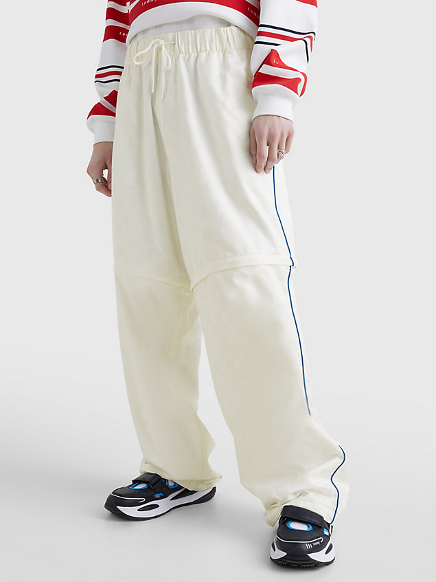 white dual gender jacquard checkerboard joggers for men tommy jeans