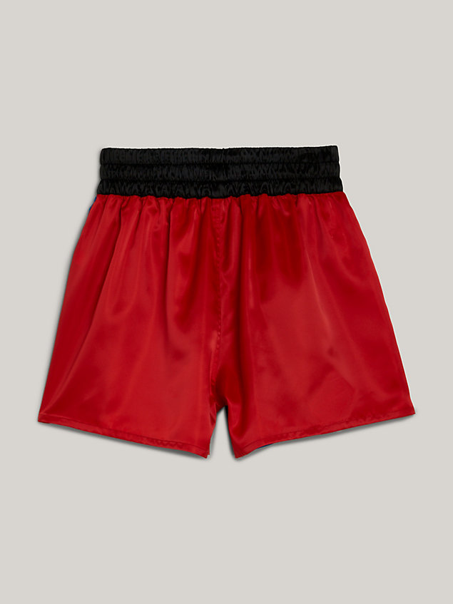 red sateen colour-blocked dual gender boxer shorts for men tommy jeans