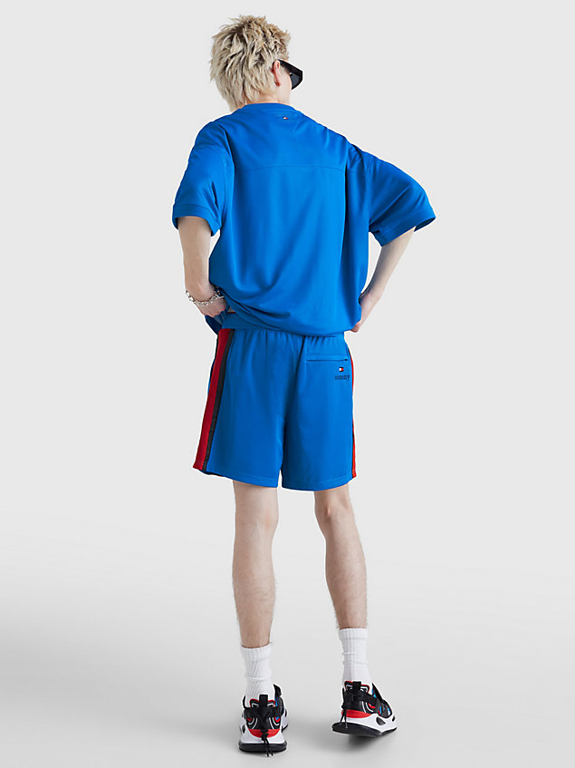 blue double waistband dual gender basketball shorts for men tommy jeans