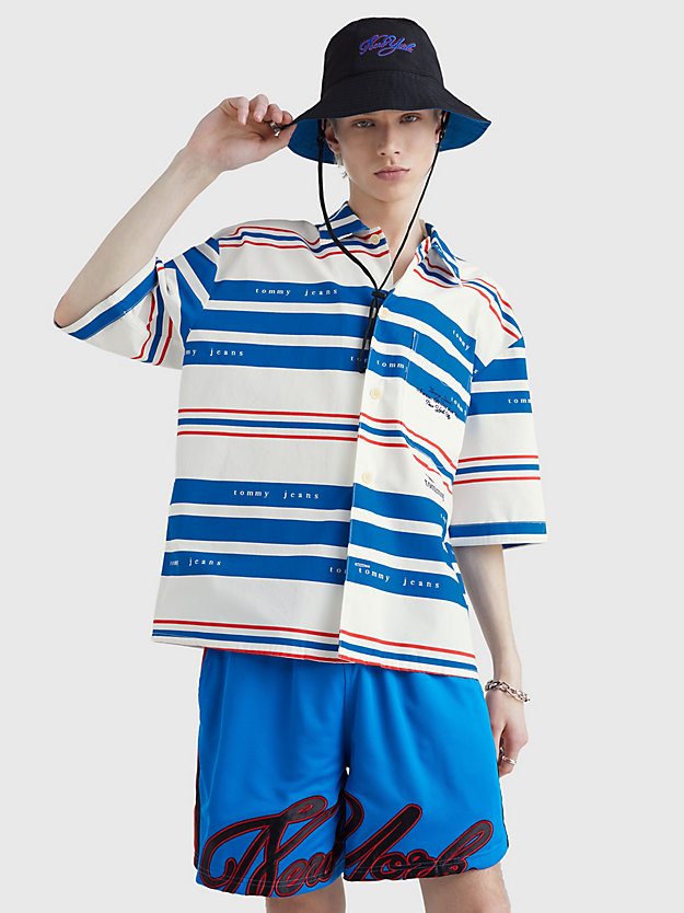 ECRU Dual Gender Mixed Stripe Bowling Shirt for men TOMMY JEANS