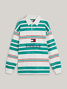 green dual gender long sleeve rugby polo for men tommy jeans