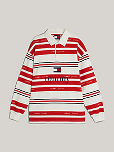polo dual gender stile rugby a maniche lunghe rosso da uomo tommy jeans