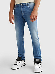 jeans scanton slim fit con scoloriture denim da uomo tommy jeans