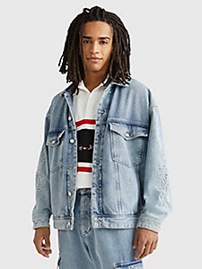 denim oversized logo sleeve denim jacket for men tommy jeans