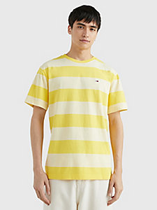 żółty t-shirt o klasycznym kroju w paski dla mężczyźni - tommy jeans