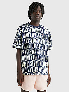 blue all-over print oversized fit t-shirt for men tommy jeans