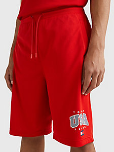 red logo baggy fit basketball shorts for men tommy jeans