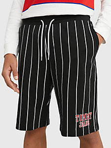 pantalón corto de baloncesto de rayas negro de mujer tommy jeans