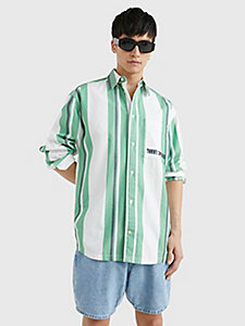green mixed stripe oversized fit shirt for men tommy jeans