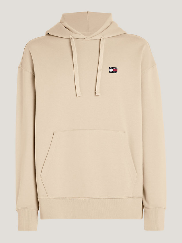 beige small badge relaxed hoody for men tommy jeans
