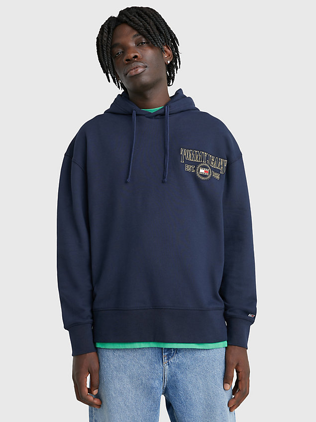 blue relaxed fit logo hoody for men tommy jeans