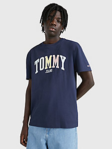 t-shirt college classic fit con logo blu da uomo tommy jeans