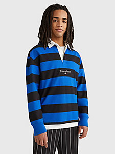 polo rugby relaxed fit a righe nero da uomo tommy jeans