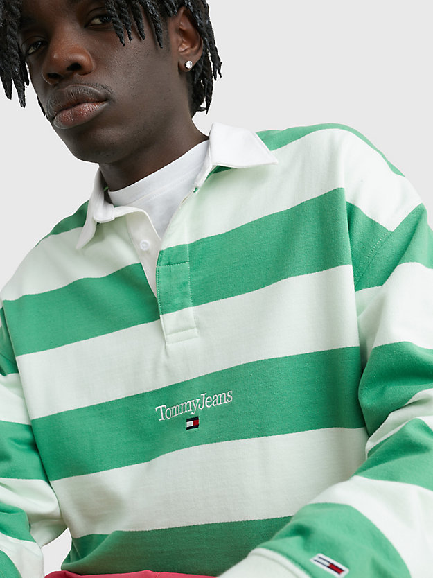 COASTAL GREEN STRIPE Stripe Relaxed Fit Rugby Shirt for men TOMMY JEANS