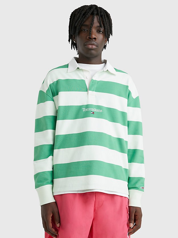 COASTAL GREEN STRIPE Stripe Relaxed Fit Rugby Shirt for men TOMMY JEANS