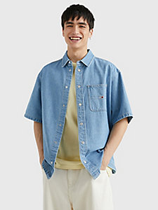 denim back logo oversized short sleeve overshirt for men tommy jeans