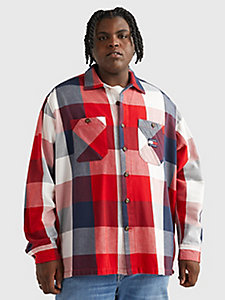 red plus mixed check casual fit overshirt for men tommy jeans
