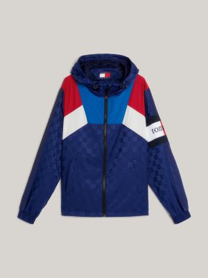 Checkerboard Colour-Blocked Hooded Track Jacket | BLUE | Tommy Hilfiger